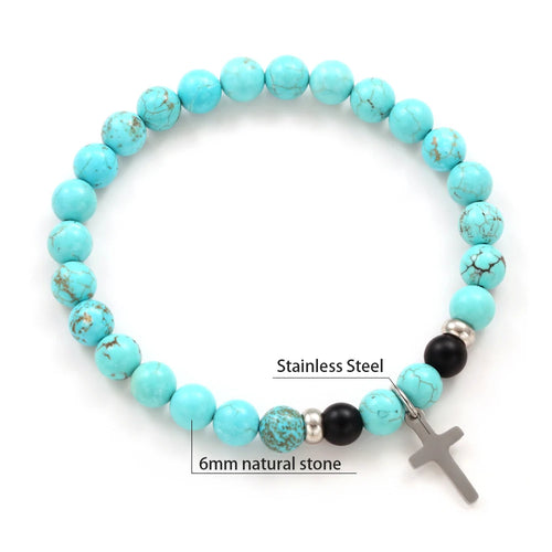 Charm Natural Stone Cross Bracelet faith Black Matte lucky Beads