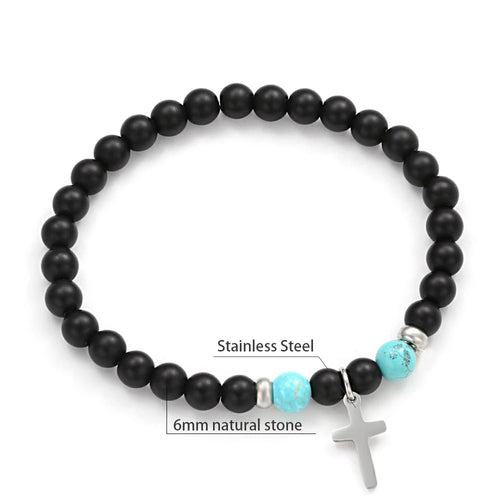 Charm Natural Stone Cross Bracelet faith Black Matte lucky Beads