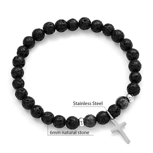 Charm Natural Stone Cross Bracelet faith Black Matte lucky Beads
