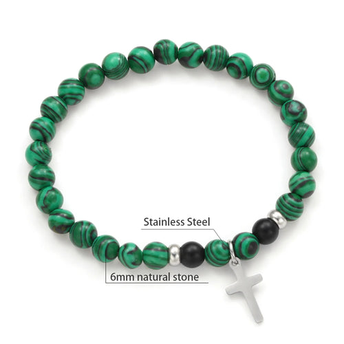 Charm Natural Stone Cross Bracelet faith Black Matte lucky Beads